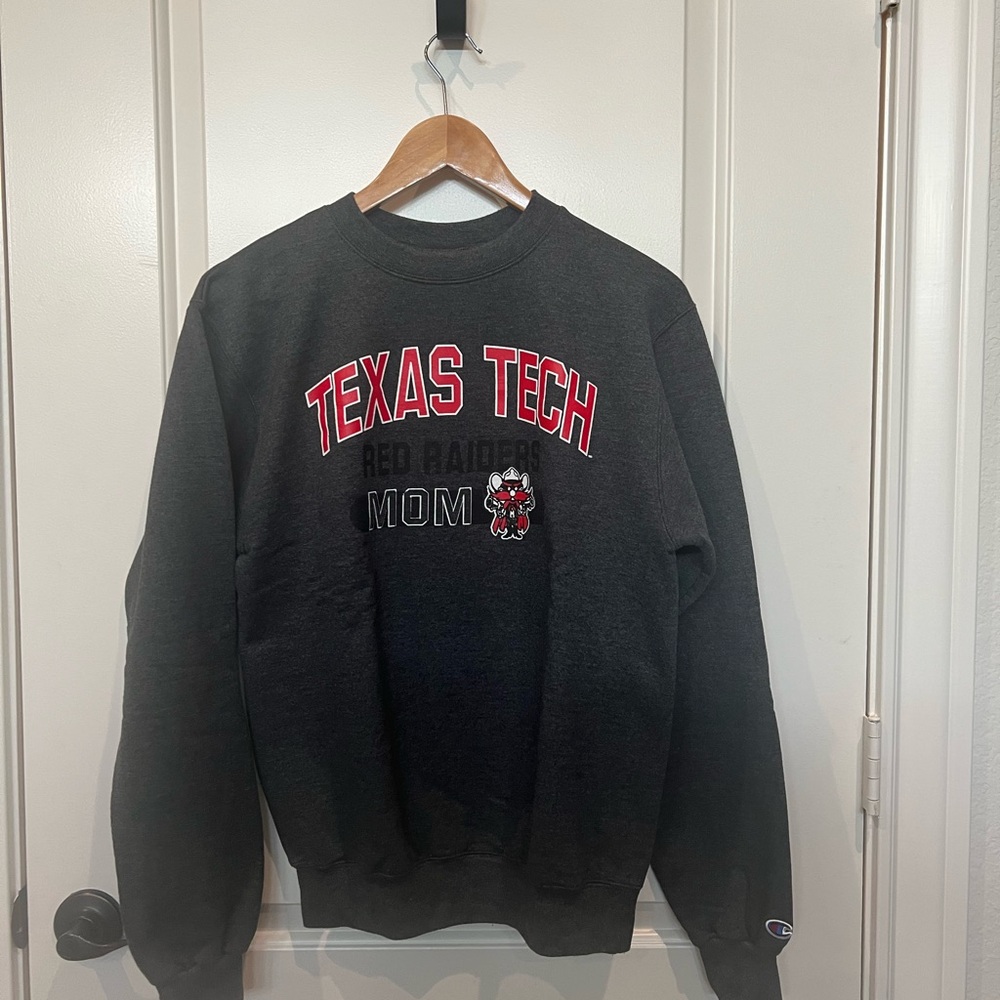 Champion Gray Crewneck Sweater Texas Tech Design